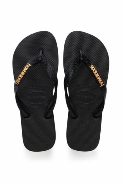 Top Black Metalik Logo Detaylı Parmakarası Terlik 1069